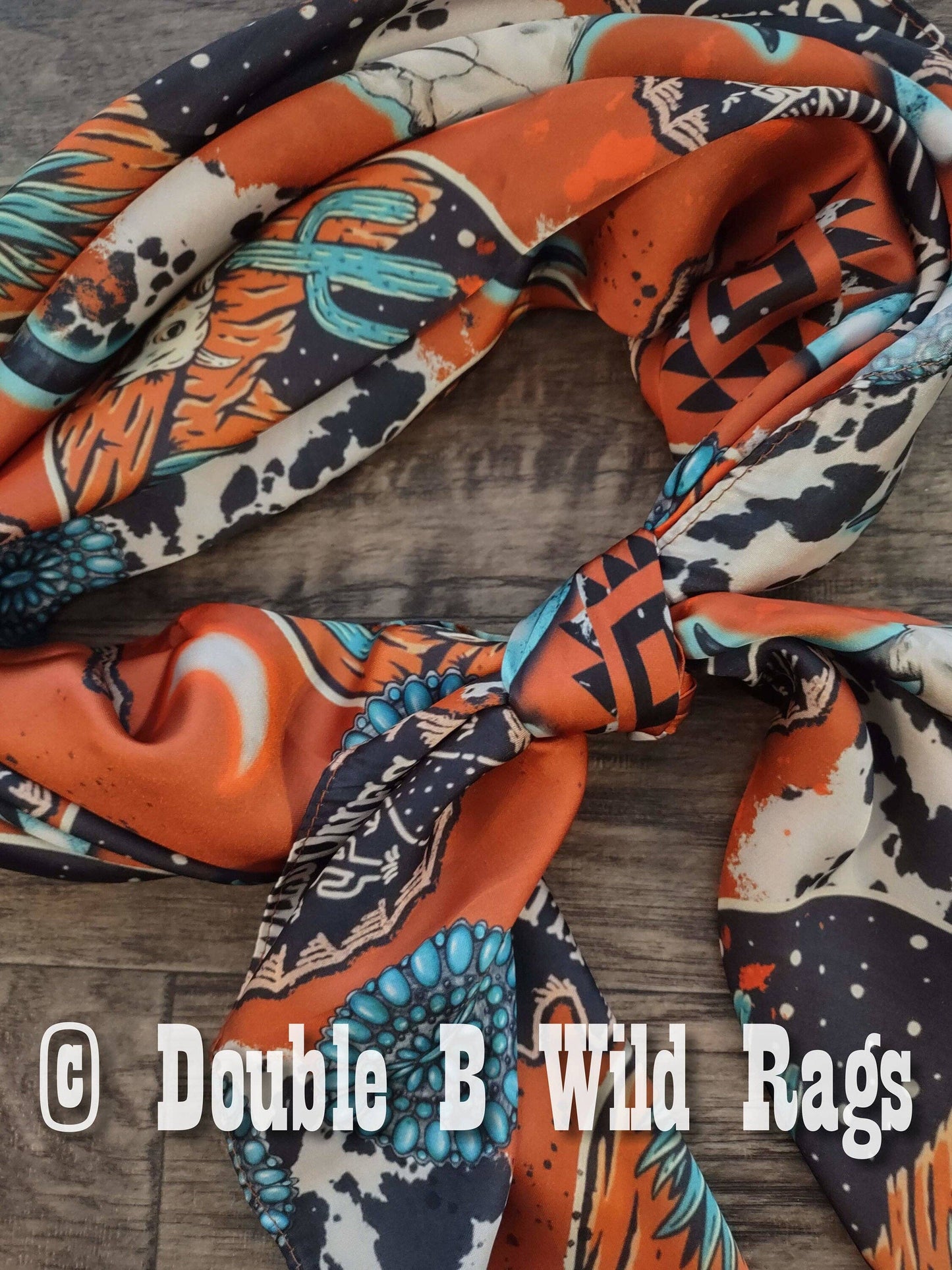 Wild Rag Orange Turquoise Black Desert Cactus Cowboy Western Neck Scarf Bandanna 35"x35" (standard)