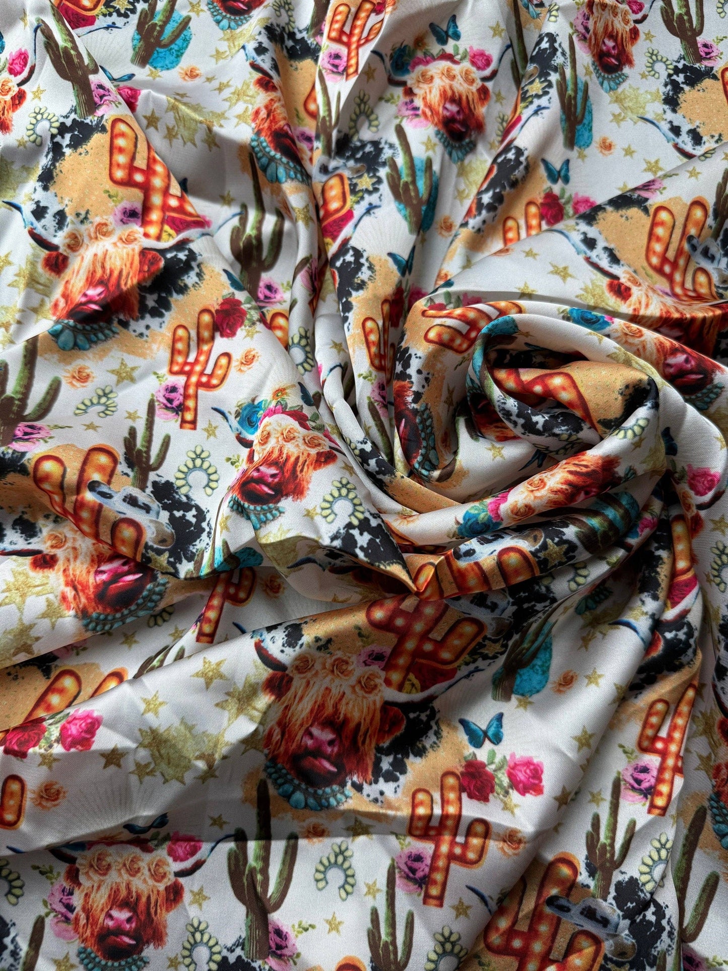 WILD RAG SCARF Boho Cactus Highland Cow Cowboy Cowgirl Western Neck Scarf Bandanna: 35"x35" (standard)