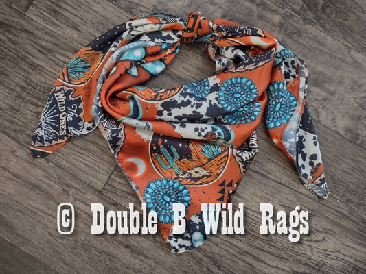 Wild Rag Orange Turquoise Black Desert Cactus Cowboy Western Neck Scarf Bandanna 35"x35" (standard)