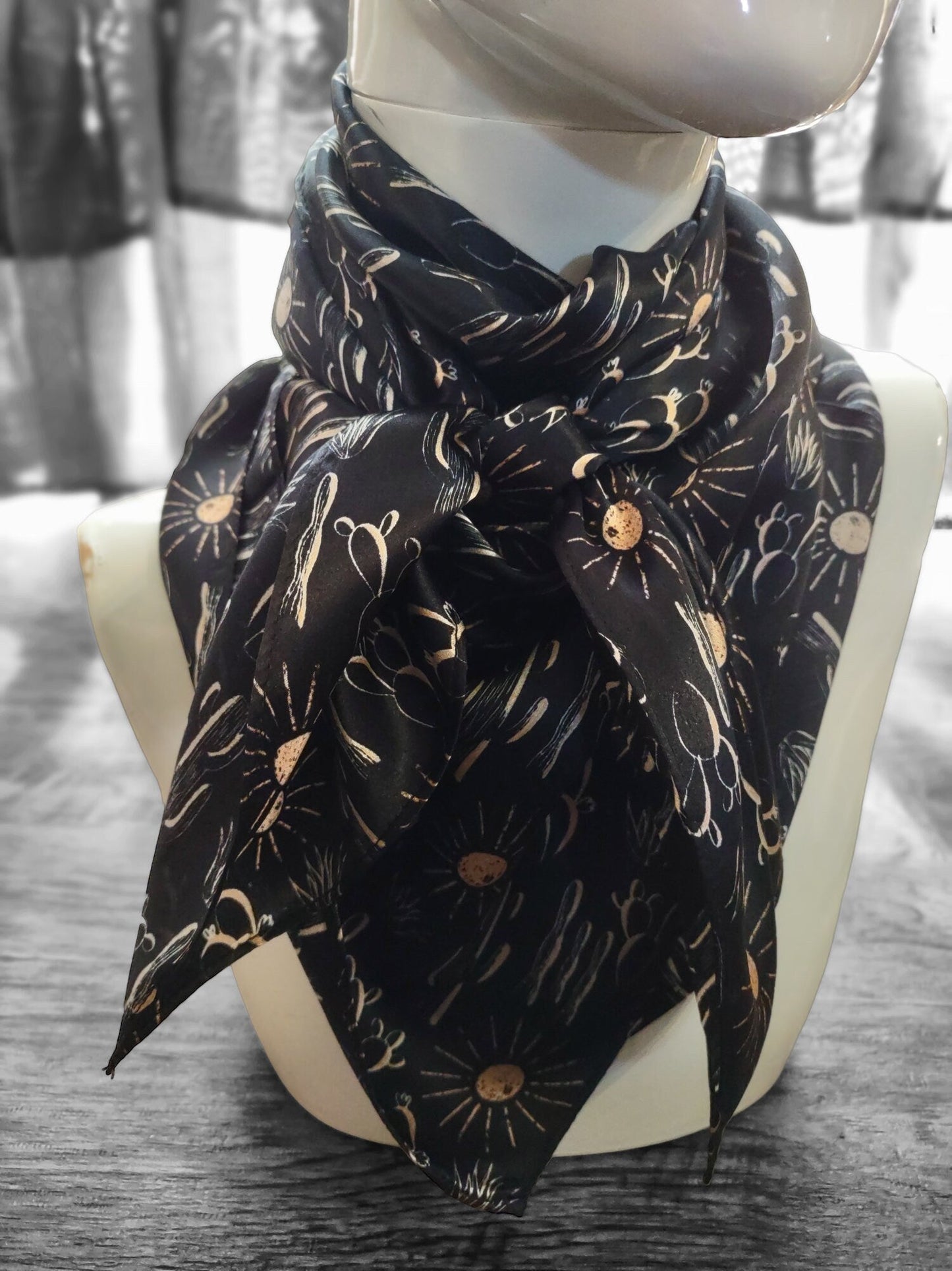 Wild Rag 100% SILK Black Cactus and Sun Western Neck Scarf Bandanna by Double B Wild Rags