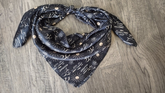 Wild Rag 100% SILK Black Cactus and Sun Western Neck Scarf Bandanna by Double B Wild Rags