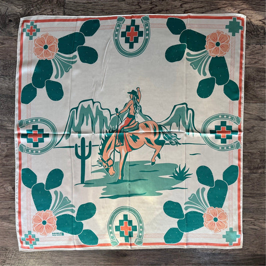 Wild Rag 100% SILK Desert Cowgirl and Cactus Cowboy Neck Scarf Bandanna by Double B Wild Rags