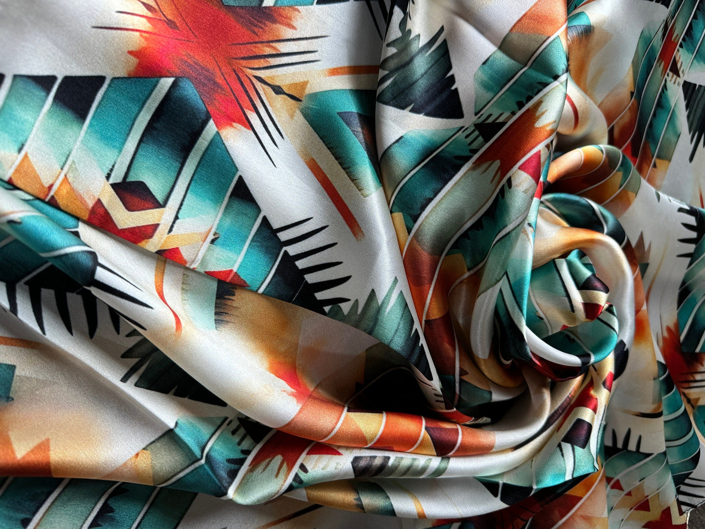 100% Silk Wild Rag Aztec Native Orange Teal and White by Double B Wild Rags