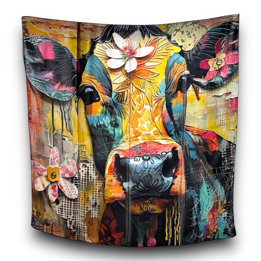 100% Silk Wild Rag Graffiti Holstein Cow by Double B Wild Rags