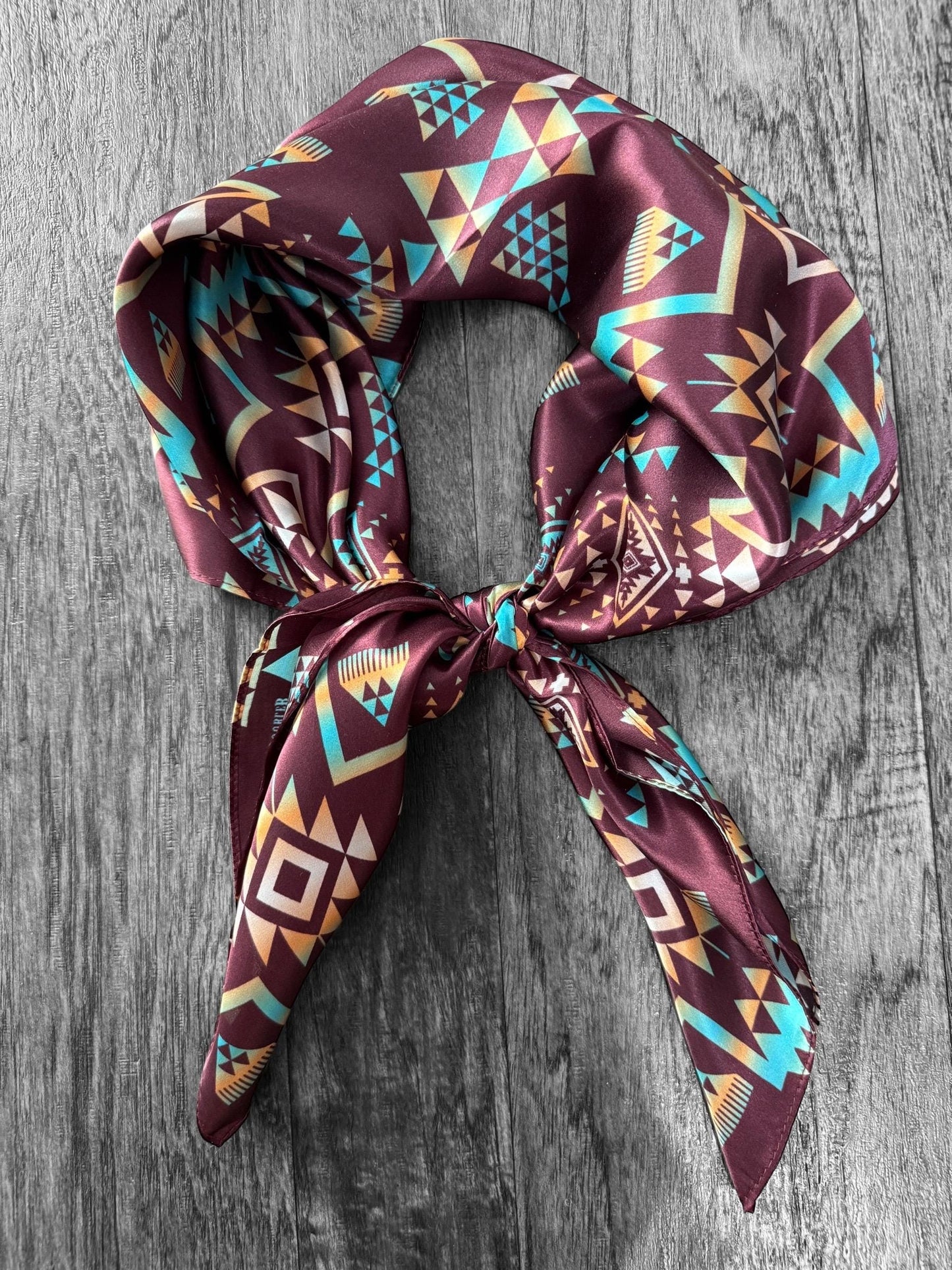 100% Silk Wild Rag Plum and Turquoise Native Tribal Print by Double B Wild Rags