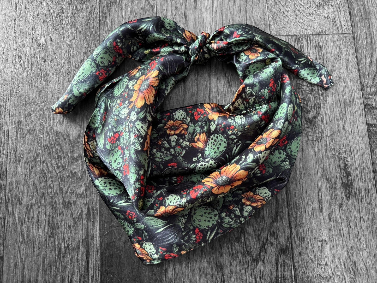 100% Silk Wild Rag Black Cactus Orange Floral by Double B Wild Rags