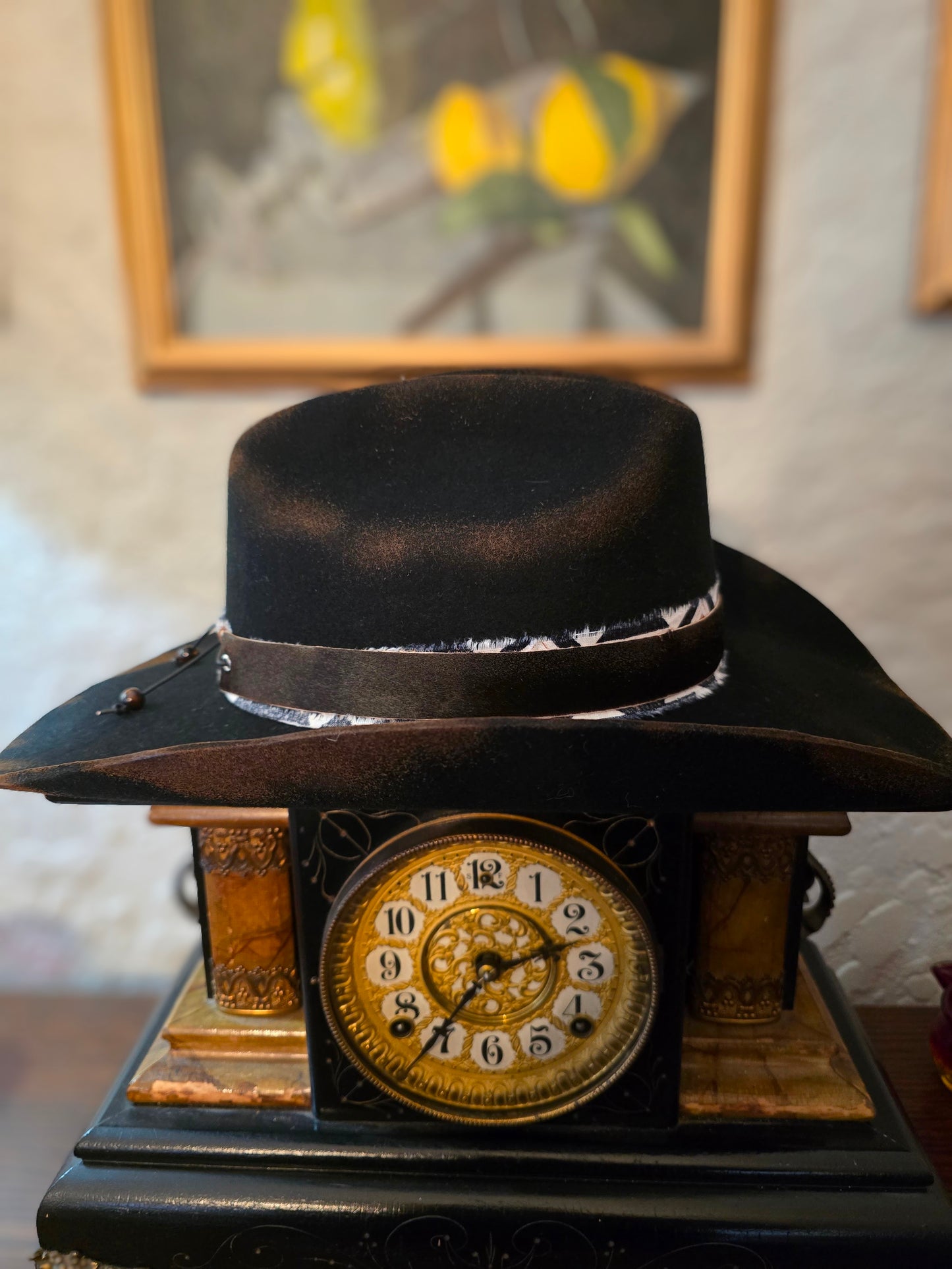 Distressed Black Wool Felt Cowboy Hat - XL with Cowhide Band