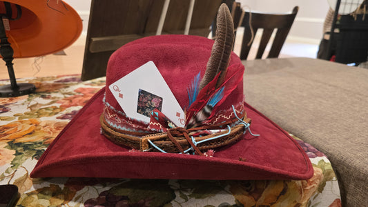 Stand Out Crimson Faux Suede Cowboy Hat with Vintage Hatband