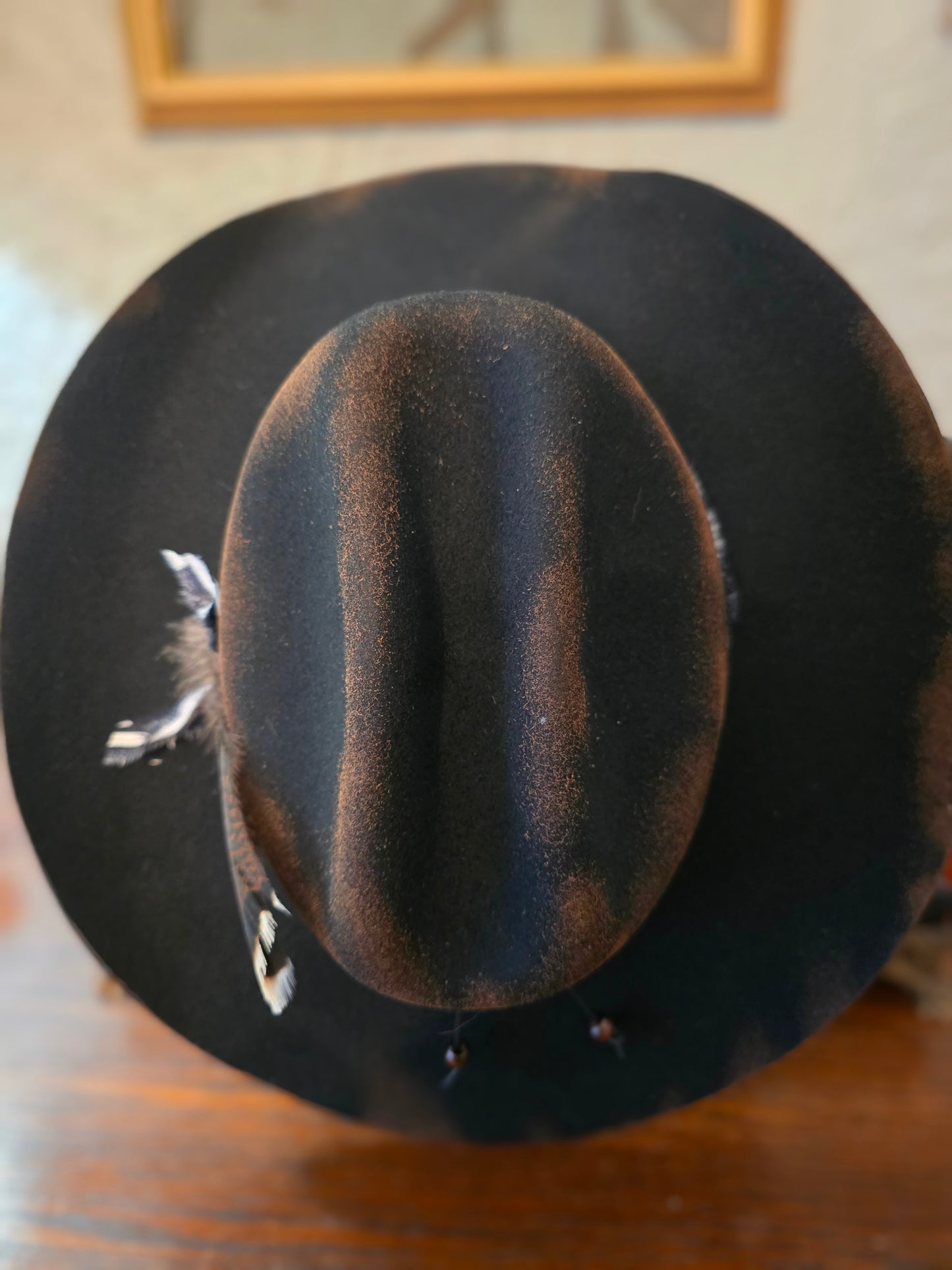 Distressed Black Wool Felt Cowboy Hat - XL with Cowhide Band