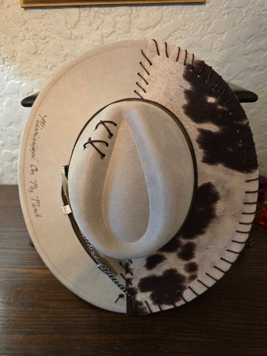 Mississippi On My Mind - Taupe Suede Wide Brim with Faux Cowhide & Hand-Burned Brim
