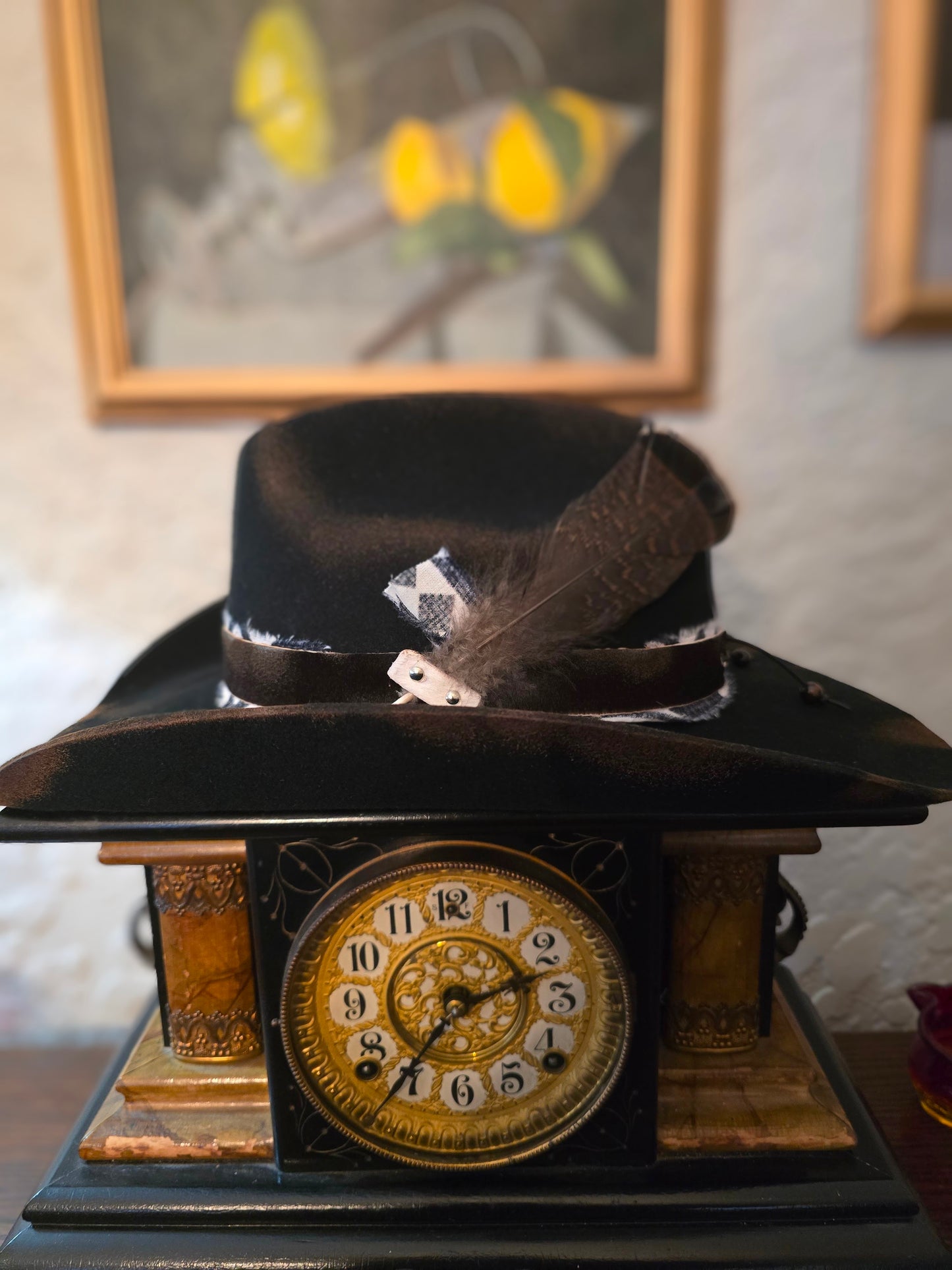 Distressed Black Wool Felt Cowboy Hat - XL with Cowhide Band