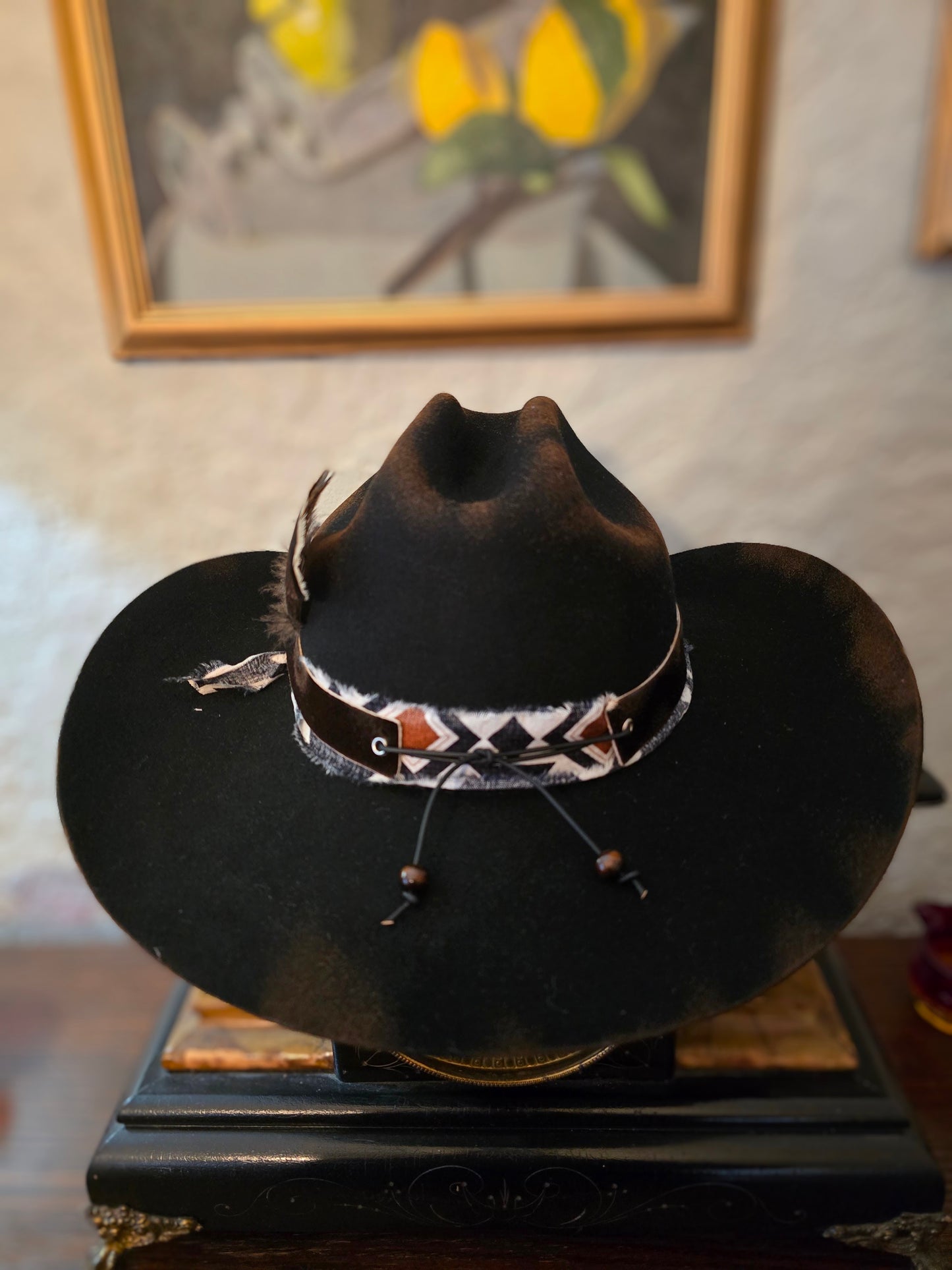 Distressed Black Wool Felt Cowboy Hat - XL with Cowhide Band