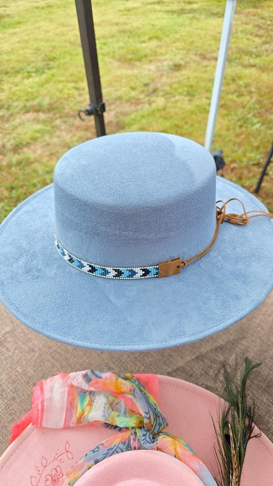Blue Faux Suede Rancher with Beaded Hatband
